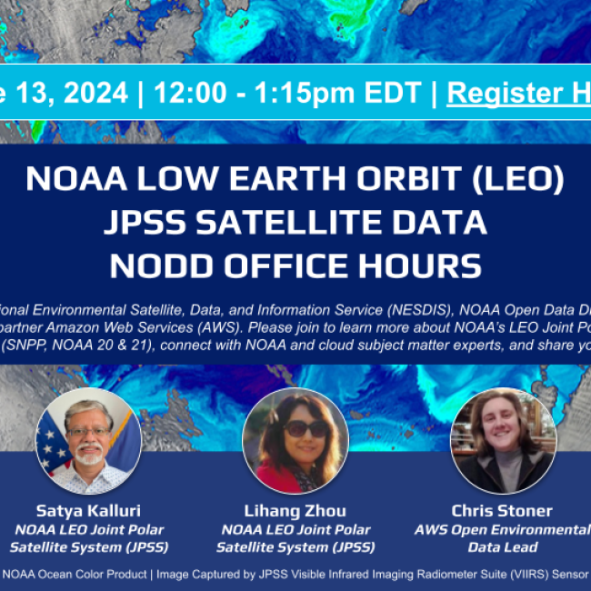 Image is announcing NODD Office Hours on JPSS satellite data with Amazon Web Services